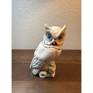 Vintage Italian Alabaster Owl, Marble Powder, Resin Owl, A Giannelli 7" Blue Eye